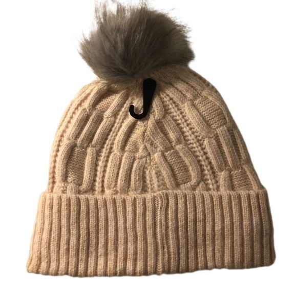 Calvin Klein Faux Fur Pom Cable Knit Beanie - Picture 2 of 2